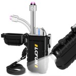 LcFun USB C Rechargeable Electric Lighter, Waterproof Plasma Lighters with LED Battery Display, Windproof Long Arc Lighters for Candle, Camping, Hiking, Outdoor Survival Gadgets for Men