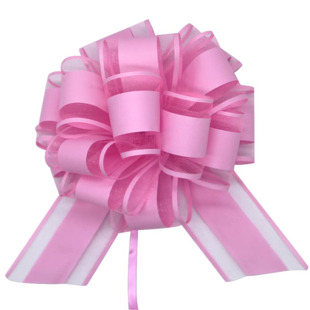 HSXJJ 6 Pieces Large Pull Bows, Pink Gift Bow, 6 inches, Party Gift Wedding Ribbon Bows for Wrapping Boxes or Flower Decorations, Day Present Decoration Bow(Pink)