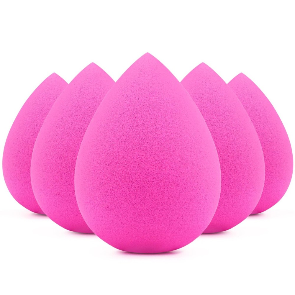 BEAKEY 5 Pcs Makeup Sponges, Latex-Free Beauty Sponge for Flawless Liquid, Cream, and Powder Application, Rose Pink Sponges
