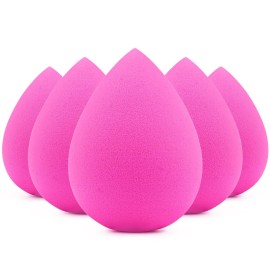 BEAKEY 5 Pcs Makeup Sponges, Latex-Free Beauty Sponge for Flawless Liquid, Cream, and Powder Application, Rose Pink Sponges