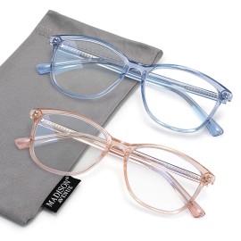 Madison Avenue 2 Pack Square Vintage TR90 Blue Light Blocking Reading Glasses for Women, Anti Glare/Eyestrain Computer Readers Blue/Brown +1.75