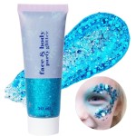 Go Ho Light Blue Face Body Glitter Gel,Blue Mermaid Face Paint Makeup,Holographic Chunky Sequins Glitters for Eye Lip Hair,Halloween Costumes Festival Rave Accessories,52g