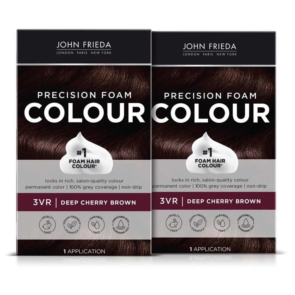 John Frieda Precision Foam Colour, Deep Cherry Brown 3VR, Full-coverage Hair Color Kit, Anti-Fade Gray Coverage, Deep Color Saturation Hair Dye, Pack of 2