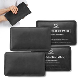 4 Pack Reusable Ice Packs for Injuries - Soft Ice Pack with Velvet Soft Fleece Fabric | Flexible Hot and Cold Gel Ice Pack Set- Cold Packs for Injuries, Knee, Back, Neck Pain - 10 x 6, Black-4Pack