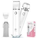 Cayzor Bikini Trimmer and Shaver Kit for Women - 2-in-1 Wet/Dry Electric Body Hair Trimmer Facial Hair Removal Cordless Waterproof Bikini Shaver Razor for Face Lip Chin Pubic Underarm Legs (White)