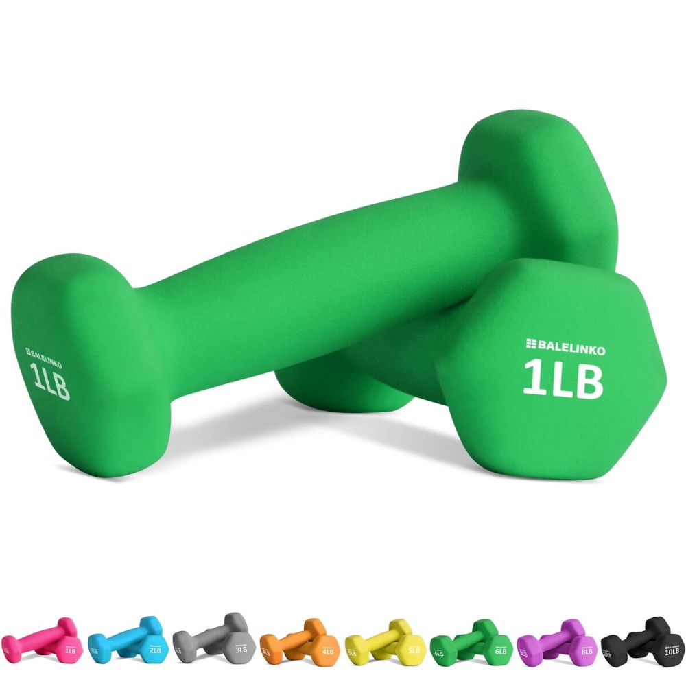 Balelinko Home Gym Equipment Workouts Strength Training Weight Loss Pilates Weights Yoga Sets Weights for Women, Men, Seniors and Youth, 1LB Green, Pair