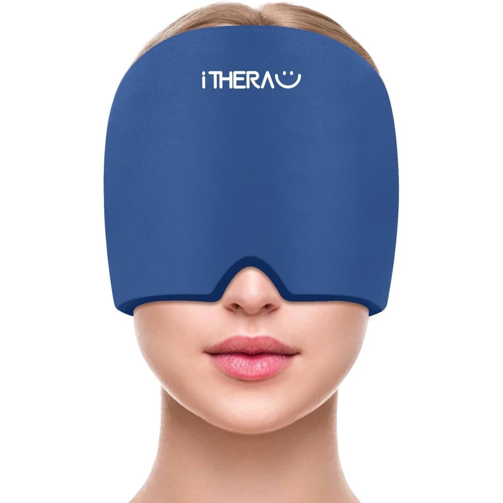iTHERAU Migraine Relief CapMigraine Ice Head WrapHeadache Ice HatCold Therapy Headache Relief Cap for Migraine Eyes Mask Dark Blue Headache Ice Pack Stress Relief