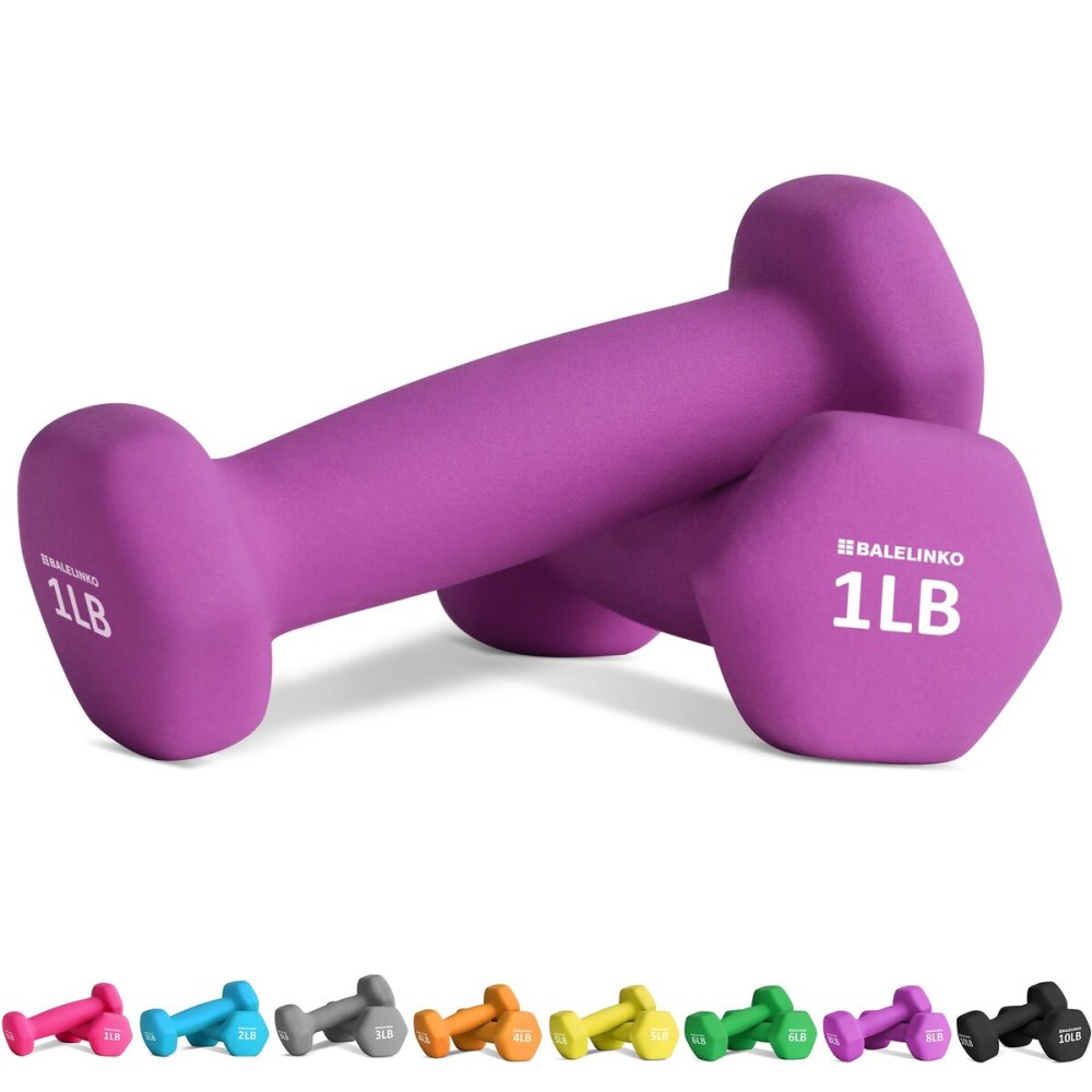 Balelinko Home Gym Equipment Workouts Strength Training Weight Loss Pilates Weights Yoga Sets Free Weights for Women, Men, Seniors and Youth, 1LB Purple, Pair