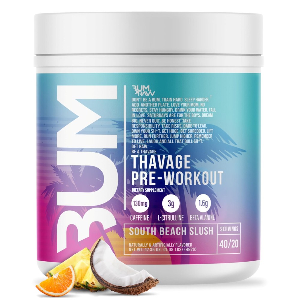 RAW Preworkout Powder, Thavage (South Beach Slush) - Chris Bumstead Sports Nutrition Supplement for Men & Women - Cbum Pre Workout for Working Out, Hydration, Mental Focus & Energy - 40 Servings