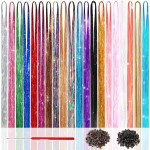 Hair Tinsel Kit (48 Inch, 20 Colors, 6000 Strands), Glitter Tinsel Hair Extensions with Tools - Fairy Hair Tinsel Heat Resistant Accessories for Women Girls Kids