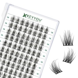Lash Clusters 96pcs Individual Lashes D Curl 14mm Eyelash Clusters KEYYOU Volume Wispy Lash Extension Soft&Comfortable Easy DIY at Home(Y15,D-14mm)