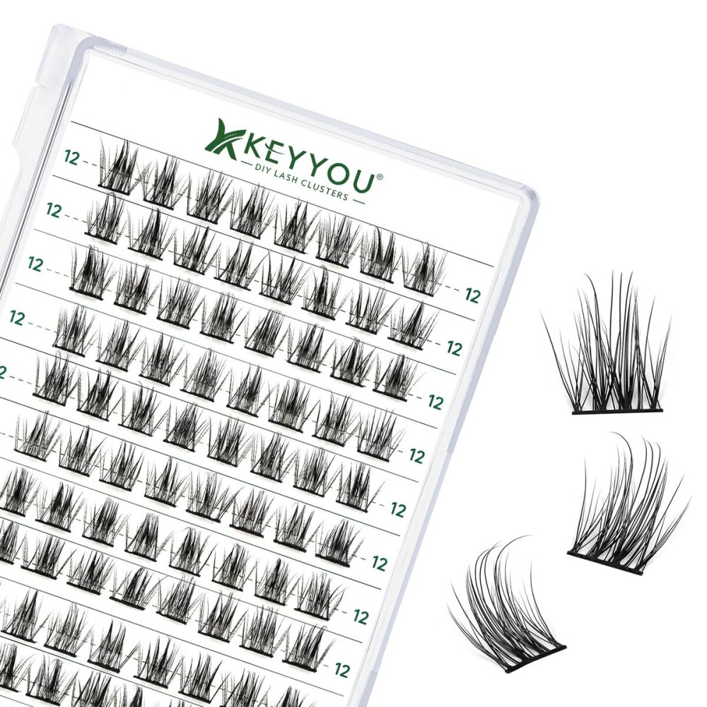 KEYYOU Volume Wispy Lash Extension 96pcs Individual Lashes D Curl 12mm Soft&Comfortable Easy DIY at Home
