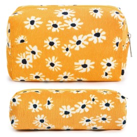 SOIDRAM Makeup Bag Floral Cosmetic Bag Cute Makeup Pouch 1Pcs Large Capacity Makeup Bags and 1Pcs Makeup Brushes Storage Bag Travel Toiletry Bag Organizer