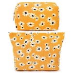 SOIDRAM 2 Pieces Flower Makeup Bag Large Cosmetic Bag Capacity Canvas Mix Travel Toiletry Bag Organizer Cute Makeup Brushes Aesthetic Accessories Storage Bag for Women,Little Flower Mix Yellow