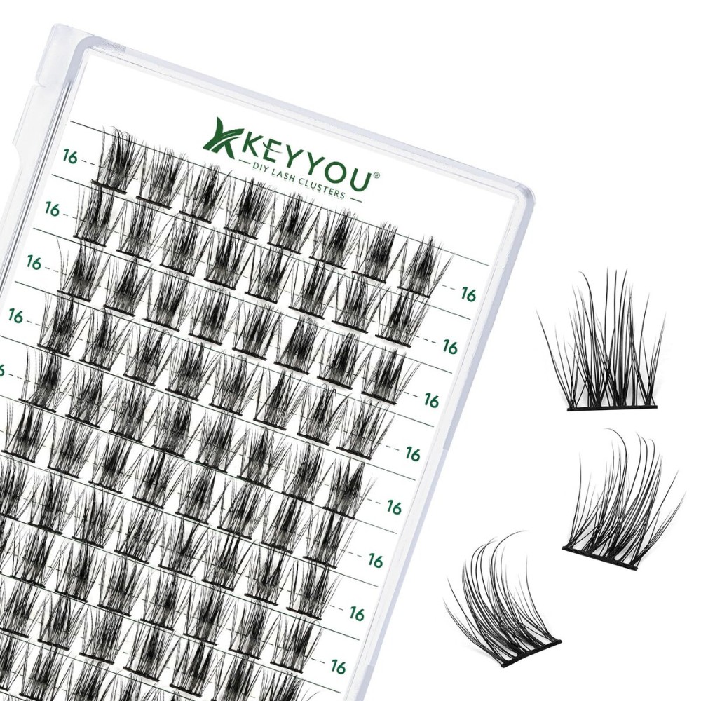KEYYOU Volume Wispy Lash Extension 96pcs Individual D Curl 16mm Brown Eyelash Clusters Soft&Comfortable Easy DIY at Home