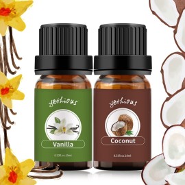 yethious Vanilla Coconut Essential Oil Set Coconut Oil Organic Vanilla Essential Oils for Soap Making, Diffuser, Skin Hair Care - 2 x 10ML