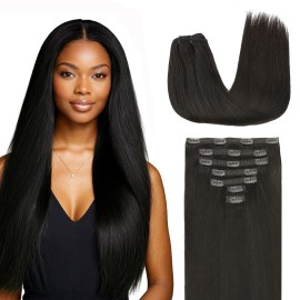 Lashey Clip in Hair Extensions Real Human Hair, 12 Inch 7pcs 120g 1B Natural Black, Straight Remy Human Hair Clip in for Black Women
