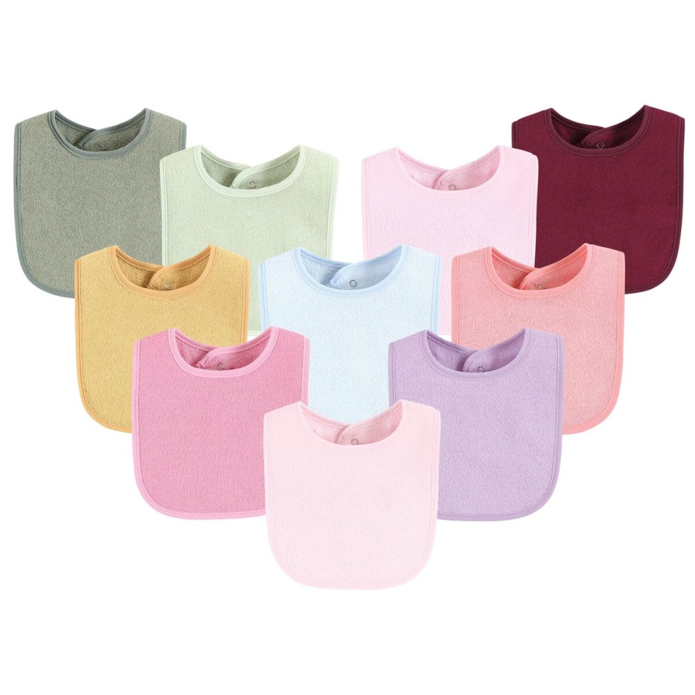 Hudson Baby Unisex Baby Drooler Bib with Waterproof Lining, Pink Yellow, One Size