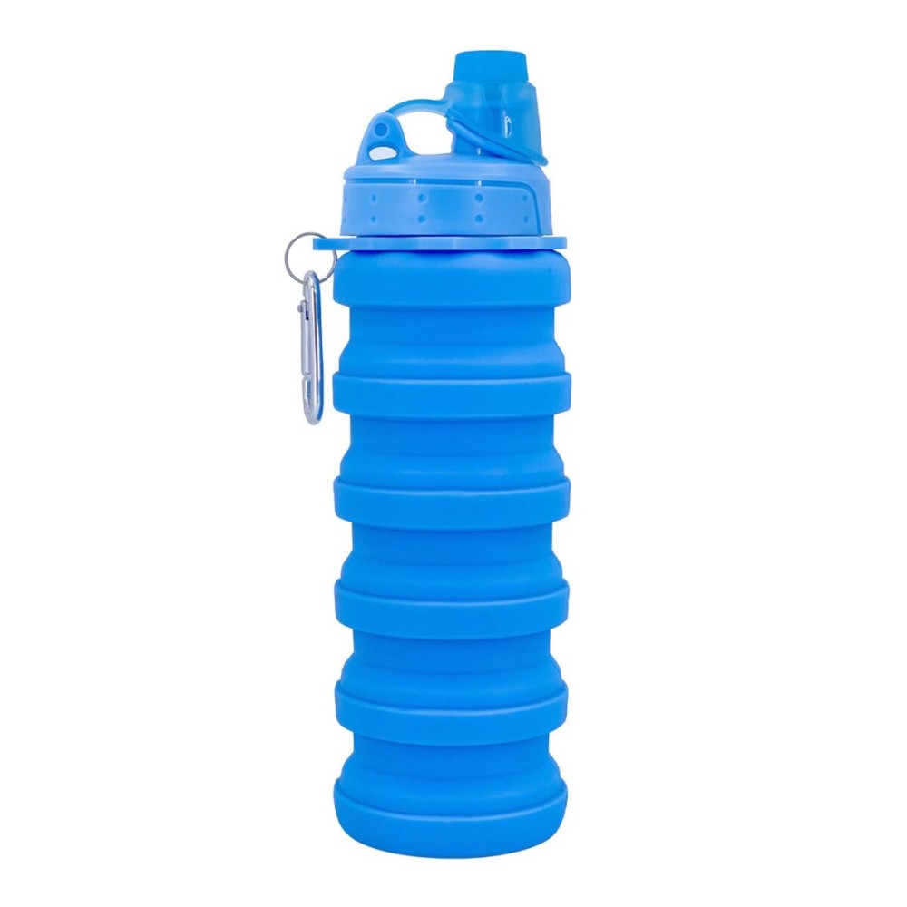 YCTMALL Collapsible Water Bottles Travel Sports Portable Sport Water Bottle comes with mountaineering Buckle 500ml silicone Water-proof camping water bottle (Blue Color)