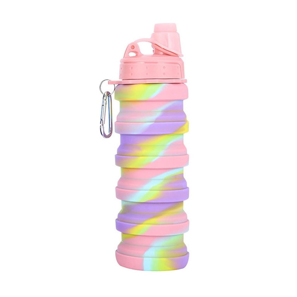 YCTMALL Collapsible Water Bottles Travel Sports Portable Sport Water Bottle comes with mountaineering Buckle 500ml silicone Water-proof camping water bottle (Pink camouflage)