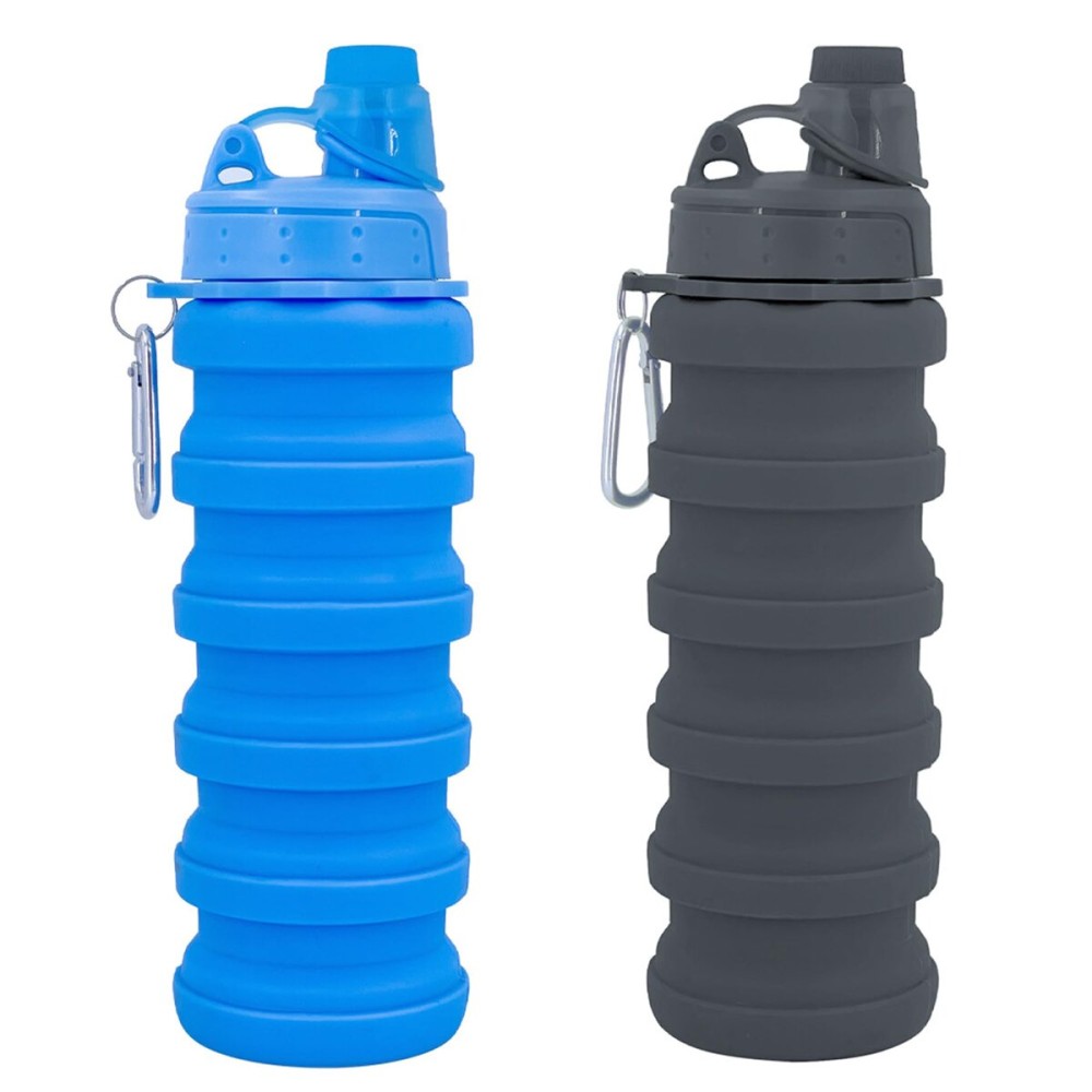 YCTMALL Collapsible Water Bottles Two Pack Travel Sports Portable Sport Water Bottle comes with mountaineering Buckle 500ml silicone Water-proof camping water bottle (Blue and Grey Color)