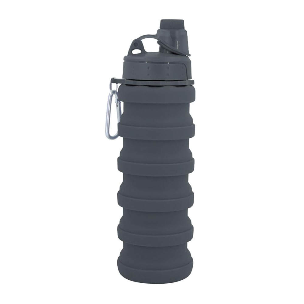 YCTMALL Collapsible Water Bottles Travel Sports Portable Sport Water Bottle comes with mountaineering Buckle 500ml silicone Water-proof camping water bottle (Grey Color)