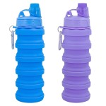 YCTMALL Collapsible Water Bottles Two Pack Travel Sports Portable Sport Water Bottle comes with mountaineering Buckle 500ml silicone Water-proof camping water bottle (Blue and Pueple Color)