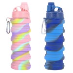 YCTMALL Collapsible Water Bottles Two Pack Travel Sports Portable Sport Water Bottle comes with mountaineering Buckle 500ml silicone Water-proof camping water bottle (Blue camouflage+Pink camouflage)