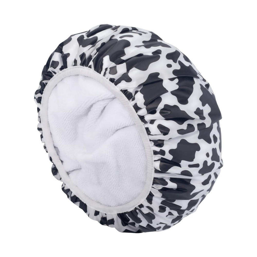 Auban Shower Cap, Shower Cap for Women Terry Cloth Lined EVA Exterior Reusable Double Layer Waterproof, Large Bath Hair Cap for All Hair Lengths, Hotel Travel Essentials Accessories Deep Conditioning