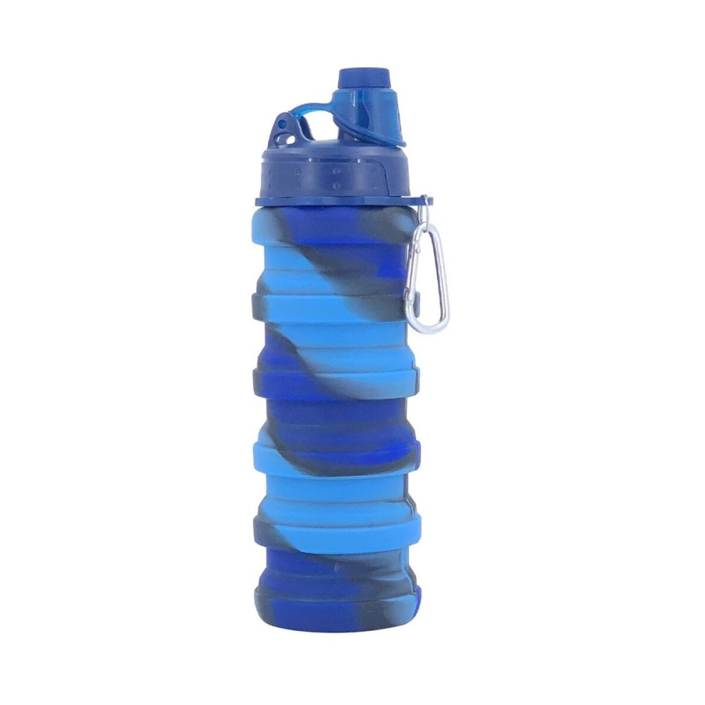 YCTMALL Collapsible Water Bottles Travel Sports Portable Sport Water Bottle comes with mountaineering Buckle 500ml silicone Water-proof camping water bottle (Blue camouflage)