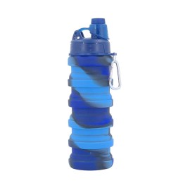YCTMALL Collapsible Water Bottles Travel Sports Portable Sport Water Bottle comes with mountaineering Buckle 500ml silicone Water-proof camping water bottle (Blue camouflage)