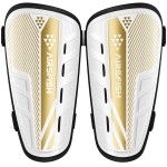 Upgraded Soccer Shin Guards Kids Youth, CE Certified AirsFish Shin Pads Protection Gear for 2-18 Years Old Boys Girls Teenagers EVA High Impact Resistant Breathable Comfortable 1 Pair White+Gold M