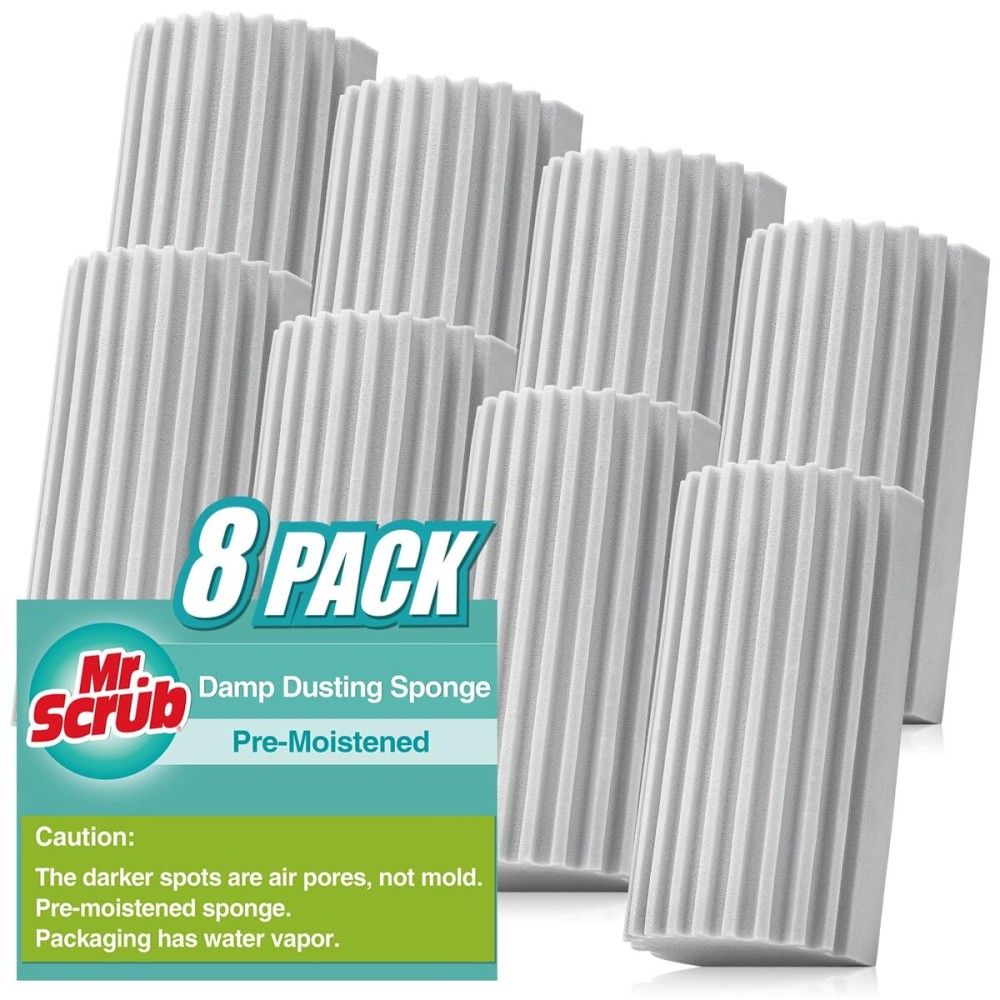 8 Pack Damp Dusting Sponge Duster, Grey Dust Cleaning Sponge, Reusable Household Cleaning Sponge Tool for Blinds, floorboards, Fan Blades, Vents, Glass, Railings, Mirrors