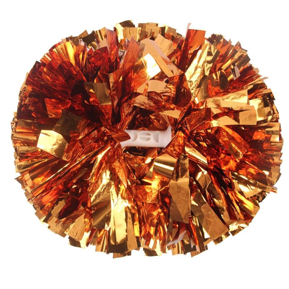 Hooshing 2PCS Orange Pom Poms Cheerleading Metallic Cheer Pom Poms with Baton Handle for Team Spirit Sports Dance Cheering, 14 inch