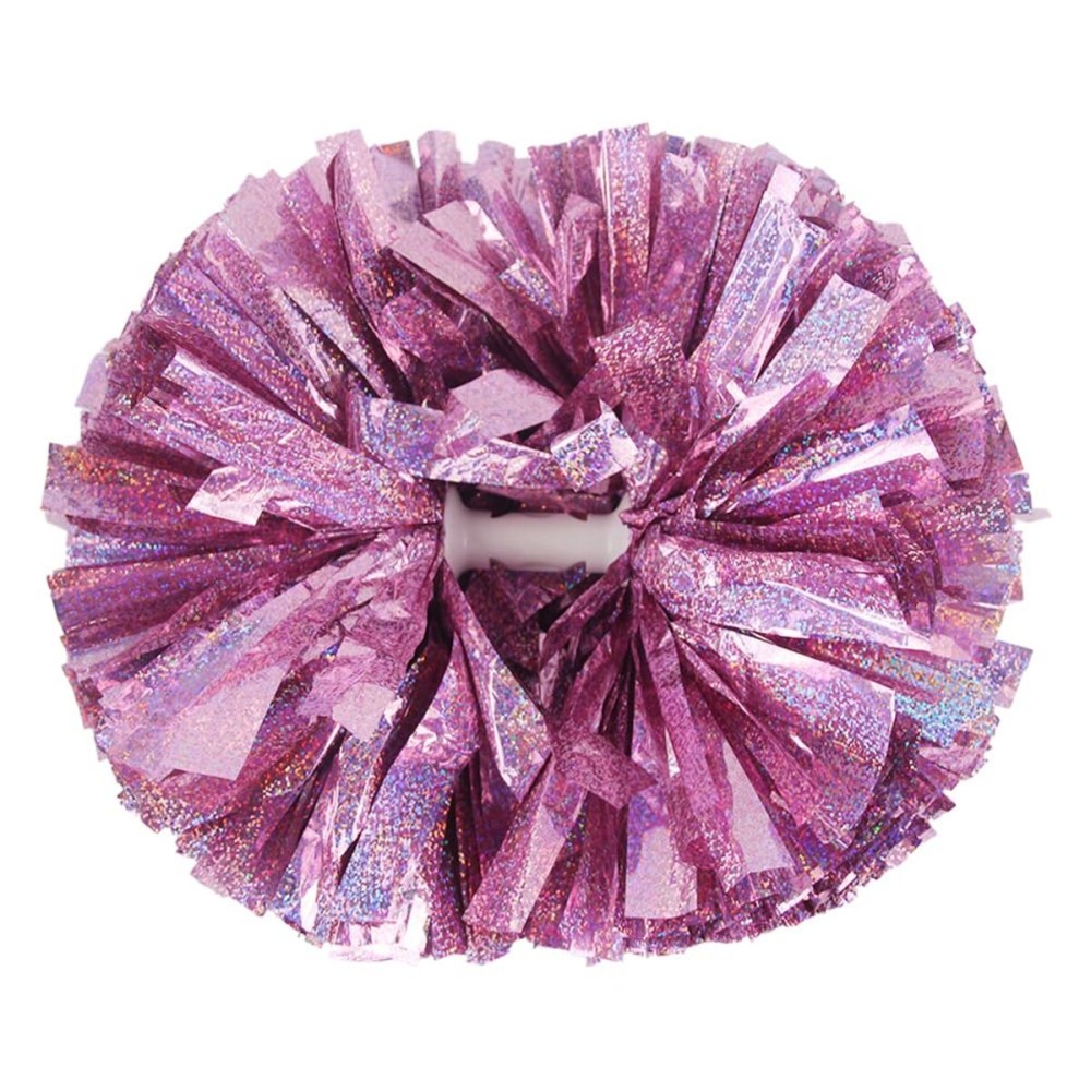 Hooshing 2PCS Pink Pom Poms Cheerleading Holographic Spot with Baton Handle for Girls Kids Team Spirit Sports Cheering