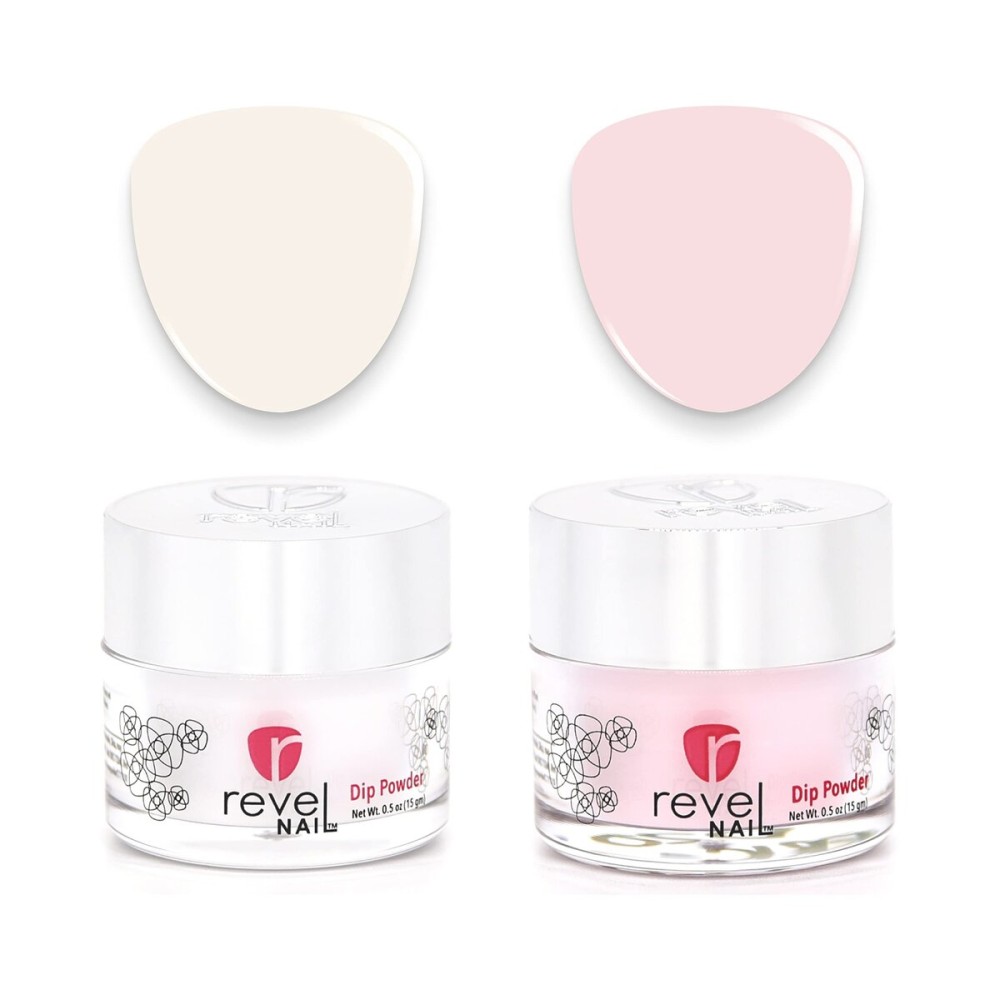 Revel Nail Dip Powder - White and Pink Dip Powder for Nails, Chip Resistant Dip Nail Powder with Vitamin E and Calcium, DIY Manicure