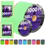 TECEUM Paracord Type III 550 Green - Glow in the dark - 200 ft - Tactical Rope MIL-SPEC - Outdoor Para Cord -Camping Hiking Fishing Gear and Equipment - EDC Parachute Cord - Strong Survival Rope 025gd