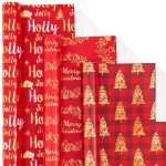 LeZakaa Red Gold Christmas Wrapping Paper Mini Roll, Christmas Tree Buffalo Plaid, Holly Jolly, Wreath Metallic Foil Holiday Gift Wrap, Arts Craft, for Xmas Winter Party, 17 x 120 inches, 3 Rolls