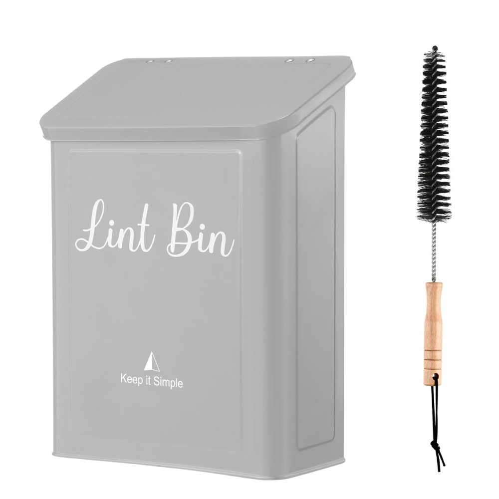 SUBEKYU Metal Magnetic Lint Bin for Laundry Room, Wall Mounted Lint Box Holder with Lid for Dryer,Light Grey