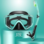 Snorkel Set Pano 3 Window Adult Snorkeling Gear, Professional Snorkel Goggles Anti-Fog Diving Mask, Anti-Leak Swim Goggles and Dry Top Snorkel for Diving, Snorkeling, Swimming (Black/Aqua)
