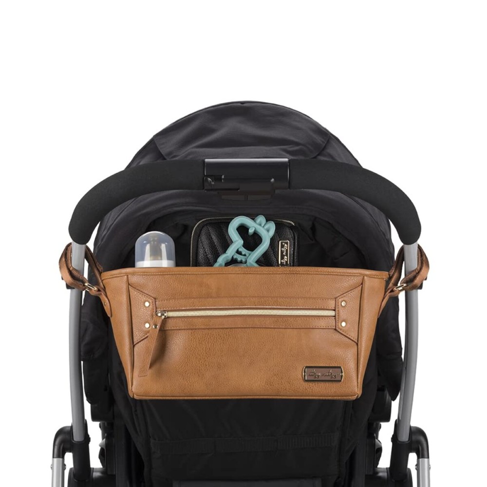 Itzy Ritzy Adjustable Stroller Caddy and Organizer Bag Featuring Front Zippered Pocket, 2 Built-in Interior Pockets & Adjustable Straps to Fit Nearly Any Stroller (Cognac)