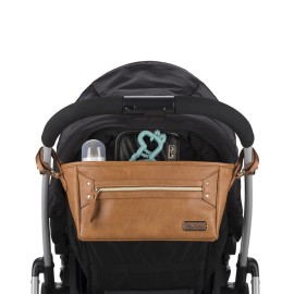Itzy Ritzy Adjustable Stroller Caddy and Organizer Bag Featuring Front Zippered Pocket, 2 Built-in Interior Pockets & Adjustable Straps to Fit Nearly Any Stroller (Cognac)
