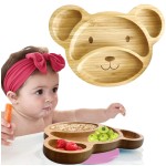 Bamboo Plates for Kids - Baby & Toddler Plates with Suction for Feeding & Weaning, Eco-Friendly Bear Design Promotes Self-Feeding, Ideal for Busy Moms & Dads, Sturdy & BPA-Free (Pink)