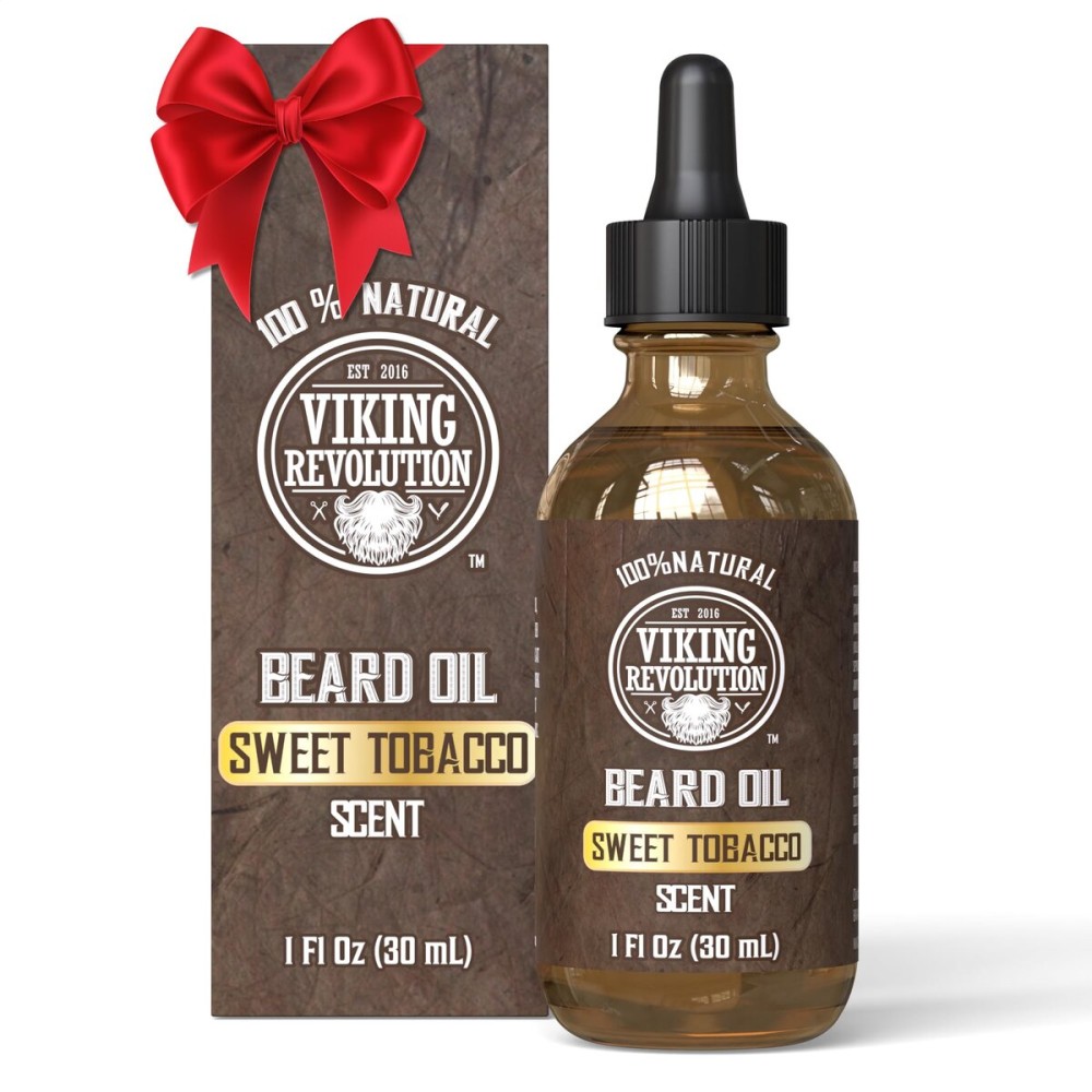 Viking Revolution Sweet Tobacco Beard Oil for Men - Natural Mens Beard Oil with Argan Oil and Jojoba Oil - Beard Softener, Strengthens and Moisturizes - Beard Conditioner for Men (Sweet Tobacco,1Pack)