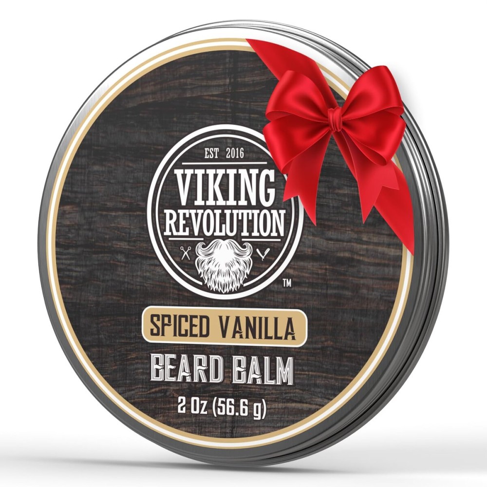 Viking Revolution Spiced Vanilla Beard Balm - Beard Butter with Argan Oil, Beard Softener for Men with Jojoba Oil - Beard Moisturizer for Men with Beeswax - Beard Wax for Men (2oz, 1 Pack)