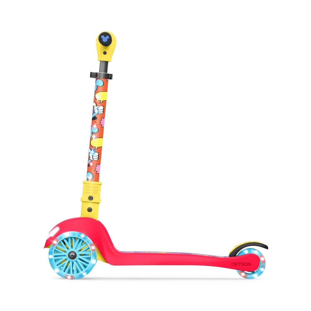 Jetson Disney Mickey 3-Wheel Kick Kids Scooter, LED Lights on Stem & Light-Up Wheels, Lightweight Frame, Height-Adjustable Handlebar, Lean-to-Steer System, Easy-Fold Mechanism, Ages 3+, JMCKY-3KIK
