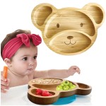 Bamboo Plates for Kids - Baby & Toddler Plates with Suction for Feeding & Weaning, Eco-Friendly Bear Design Promotes Self-Feeding, Ideal for Busy Moms & Dads, Sturdy & BPA-Free (Blue)