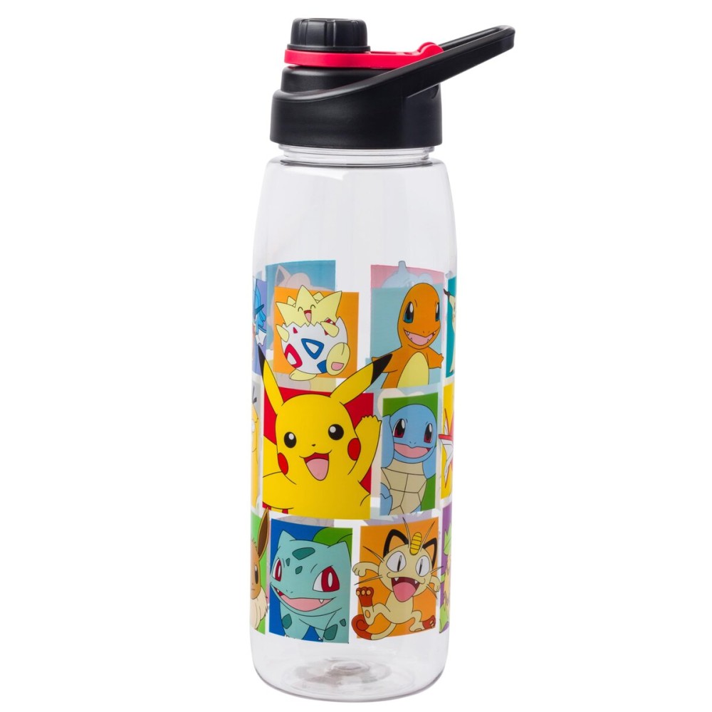 Silver Buffalo Pokmon Pikachu, Squirtle, Charmander, Bulbasaur, Togepi, Meowth, Lapras, Snorlax, Gengar, Jigglypuff, Mewtwo, Onix, Gyarados, Psyduck, Eevee, etc Water Bottle w Screw-On Lid, 28 Ounces