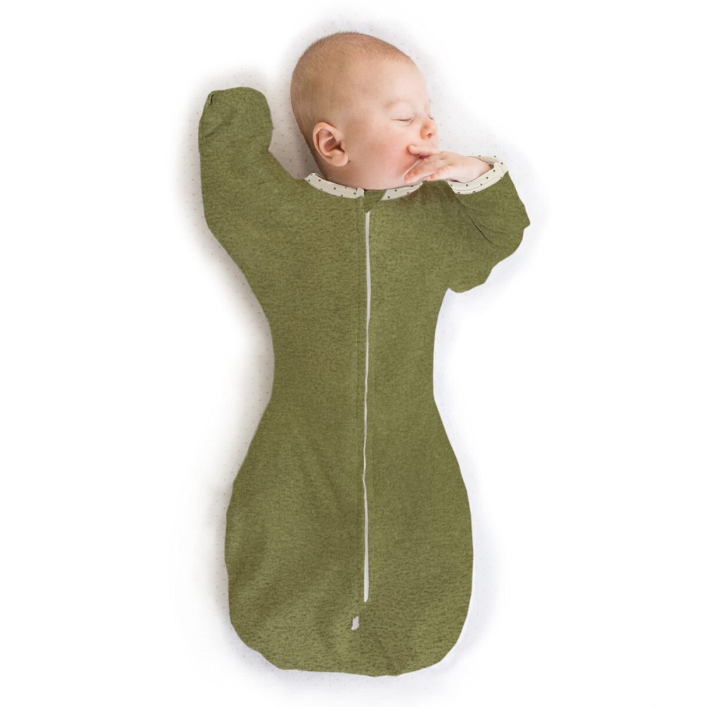 SwaddleDesigns Transitional Swaddle Sack, Arms Up Half-Length Sleeves & Mitten Cuffs, Swaddle for Newborn Transition to Baby Sleep Sack Wearable Blanket, 3-6 Month, 14-21 lb, Heathered Green Turtle