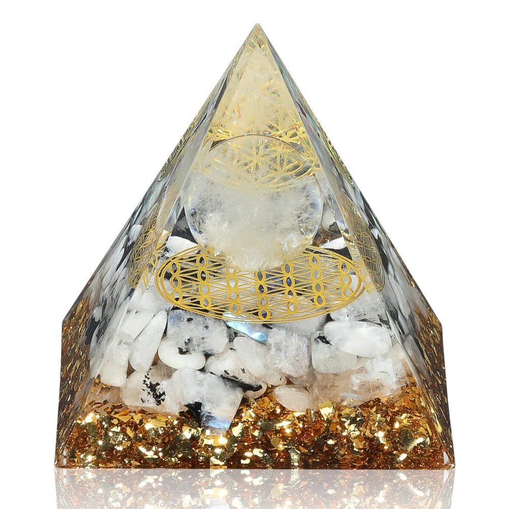 Hopeseed Orgone Pyramid for Positive Energy, Orgonite Rainbow Moonstone&White Crystal Healing Crystal Pyramids for Reduce Stress Chakra Reiki Healing Meditation Attracts Lucky and Success